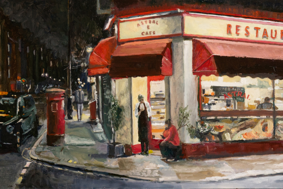 Astral Café 7.50pm oil on gesso board 12 x 24 inches
