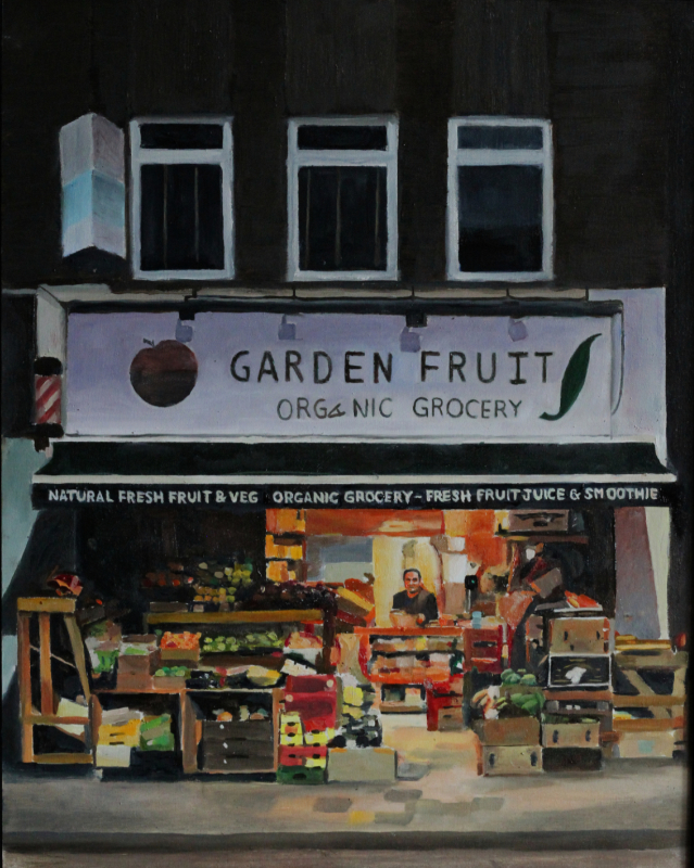 Garden Fruit Organic Grocery 7.20pm oil on canvas board 50x40cm