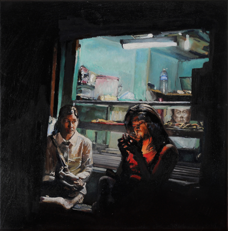 Bapak dan Putri 
            based on the film 'Lovely Man' oil on canvas 40 cm x 40 cm